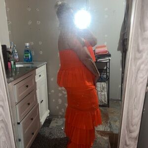 Vibrant Orange Strapless Ruffle Dress
